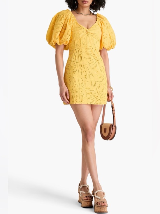 FARM Rio Dresses & Skirts - Farm Rio Gold Monstera Eyelet Short Sleeve Mini Top Small NWT